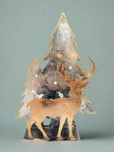 Load image into Gallery viewer, Handmade Christmas trees and reindeer t-light holder 34 x 10 x 45cm
