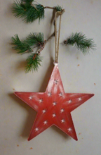 Laden Sie das Bild in den Galerie-Viewer, Handmade powder coated hanging red star measuring 45 x 45 x 1cm
