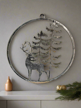 Indlæs billede til gallerivisning Handmade reindeer and tree silver wall art for indoors/outdoors 30 x 1 x 32cm
