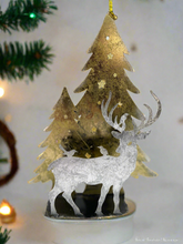 Laden Sie das Bild in den Galerie-Viewer, Handmade Christmas trees and reindeer t-light holder 34 x 10 x 45cm
