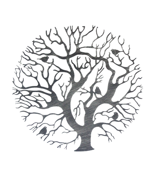 Tree of life silver with a black touch wall art for outdoors and indoors 40cm