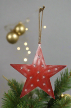 Load image into Gallery viewer, Handmade powder coated hanging red star measuring 45 x 45 x 1cm
