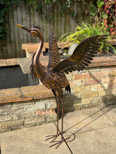 Large Bronze with gold brush Heron Dimensions are 79 x 60 x 107cm. | Garden Statue | Bird Yard Art | Outdoor Decor - Marissa's Garden & Gift