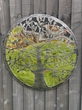 Afbeelding in Gallery-weergave laden, Handmade 60cm silver with black touch metal Wall Plaque with acrylic mirror, colourful Metal, Garden/indoor Wall Art powder coated steel - Marissa&#39;s Garden &amp; Gift
