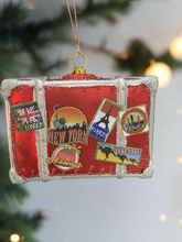 Load image into Gallery viewer, Glass Christmas travellers suitcase bauble tree hanging decoration/christmas/seasonal/ glass hanging item
