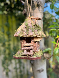 Handmade wooden birdhouse hut with ladder 19x19x23cm