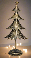 Charger l&#39;image dans la galerie, Handmade Christmas metal tree table decoration green with  gold brushed effect 19 x 11 x 41cm
