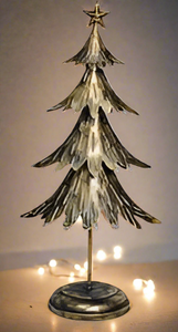 Handmade Christmas metal tree table decoration green with  gold brushed effect 19 x 11 x 41cm