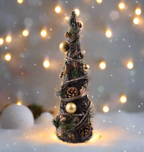 Load image into Gallery viewer, Handmade Christmas tree ornament with baubles 11 x 11 x 35cm
