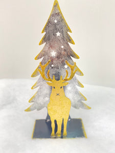 Handmade Christmas tree and reindeer t-light holder