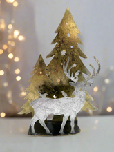 Load image into Gallery viewer, Handmade Christmas trees and reindeer t-light holder 34 x 10 x 45cm
