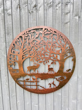 Load image into Gallery viewer, Handmade bronze 80cm bronze wall plaque of Woodland animals Tree Wall Plaque, powder coated steel , indoor/outdoor Wall Art
