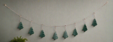 Load image into Gallery viewer, Handmade powder coated hanging green Christmas tree garland measuring 150 x 22x 1cm
