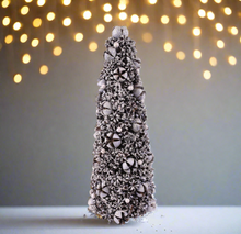 Load image into Gallery viewer, Handmade silver Christmas tree ornament 13 x 13 x 35cm seasonal decoration/ Christmas table decor.
