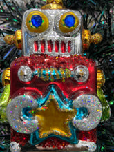 Load image into Gallery viewer, Glass Christmas robot Christmas bauble tree hanging decoration/christmas/seasonal/ glass hanging item
