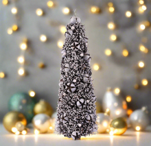 Load image into Gallery viewer, Handmade silver Christmas tree ornament 13 x 13 x 35cm seasonal decoration/ Christmas table decor.
