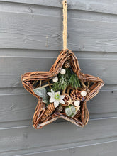 Load image into Gallery viewer, Handmade Hanging star wreath 25 x 25 x 6cm Christmas/seasonal hanging wreath
