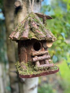 Handmade wooden birdhouse hut with ladder 19x19x23cm