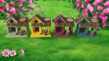 Load image into Gallery viewer, Handmade wooden coloured birdhouse hut with circular window and doorway measuring 15x11x14cm - Marissa&#39;s Garden &amp; Gift
