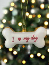 Load image into Gallery viewer, Glass dog bone Christmas bauble tree hanging decoration/christmas/seasonal/ glass hanging item
