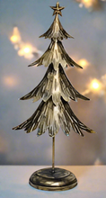 Indlæs billede til gallerivisning Handmade Christmas metal tree table decoration green with  gold brushed effect 19 x 11 x 41cm
