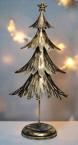 Handmade Christmas metal tree table decoration green with  gold brushed effect 19 x 11 x 41cm