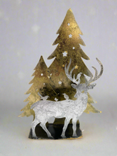 Laden Sie das Bild in den Galerie-Viewer, Handmade Christmas trees and reindeer t-light holder 34 x 10 x 45cm
