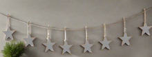 Load image into Gallery viewer, Handmade powder coated hanging silver heart garland measuring 150 x 20 x 1cm
