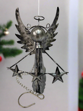 Load image into Gallery viewer, Handmade powder coated Christmas hanging angel with stars measuring 6 x 5 x13cm
