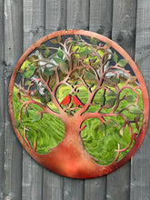 Load image into Gallery viewer, Rusty tree of life with heart and lovebirds wall art peeling effect 60cm acrylic mirror suitable for indoors/outdoors anniversary/birthday gift - Marissa&#39;s Garden &amp; Gift
