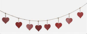 Handmade powder coated hanging red heart garland measuring 150 x 20 x 1cm - Marissa's Garden & Gift