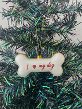 Load image into Gallery viewer, Glass dog bone Christmas bauble tree hanging decoration/christmas/seasonal/ glass hanging item
