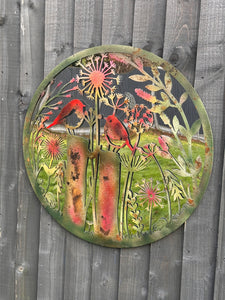 Handmade rusty 60cm wall plaque acrylic mirror of robin birds Tree Wall Plaque, Rusted coloured Metal, Garden/indoor Wall Art with peeling effect - Marissa's Garden & Gift