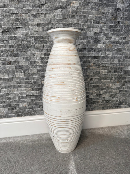 White handmade with natural colourings bamboo vase 60cm tall floor or table vase