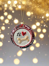 Load image into Gallery viewer, Glass dog bowl Christmas bauble tree hanging decoration/christmas/seasonal/ glass hanging item
