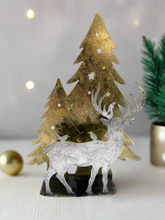 Load image into Gallery viewer, Handmade Christmas trees and reindeer t-light holder 34 x 10 x 45cm
