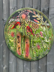 Handmade rusty 60cm wall plaque acrylic mirror of robin birds Tree Wall Plaque, Rusted coloured Metal, Garden/indoor Wall Art with peeling effect - Marissa's Garden & Gift