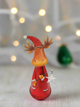 Load image into Gallery viewer, Handmade nodding reindeer with Christmas star measuring 15 x 10 x 25cm
