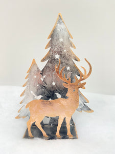 Handmade Christmas trees and reindeer t-light holder 34 x 10 x 45cm