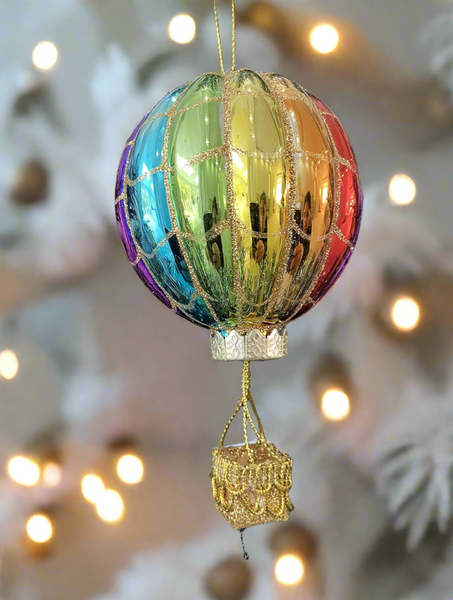 Glass Christmas hot air balloon Christmas bauble tree hanging decoration/christmas/seasonal/ glass hanging item