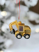 Load image into Gallery viewer, Glass Christmas yellow digger Christmas bauble tree hanging decoration/christmas/seasonal/ glass hanging item
