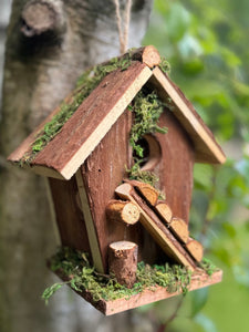 Handmade wooden birdhouse hut with ladder 18x12x19.5cm