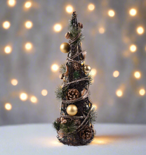 Load image into Gallery viewer, Handmade Christmas tree ornament with baubles 11 x 11 x 35cm
