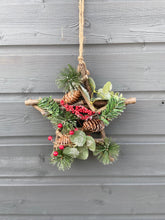 Load image into Gallery viewer, Handmade Hanging star wreath 25 x 25 x 7cm Christmas/seasonal hanging wreath
