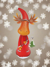 Load image into Gallery viewer, Handmade nodding reindeer with Christmas tree measuring 15 x 10 x 25cm
