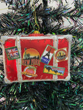 Load image into Gallery viewer, Glass Christmas travellers suitcase bauble tree hanging decoration/christmas/seasonal/ glass hanging item
