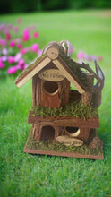 Load image into Gallery viewer, Handmade wooden birdhouse hut with three entrances measuring 16 x 10 x 21cm - Marissa&#39;s Garden &amp; Gift
