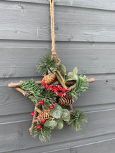 Load image into Gallery viewer, Handmade Hanging star wreath 25 x 25 x 7cm Christmas/seasonal hanging wreath
