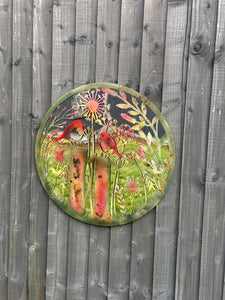 Handmade rusty 60cm wall plaque acrylic mirror of robin birds Tree Wall Plaque, Rusted coloured Metal, Garden/indoor Wall Art with peeling effect - Marissa's Garden & Gift