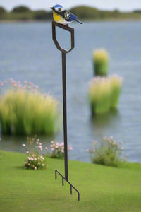 Handmade powder coated Blue tit on a fork sculpture 105cm tall - Marissa's Garden & Gift